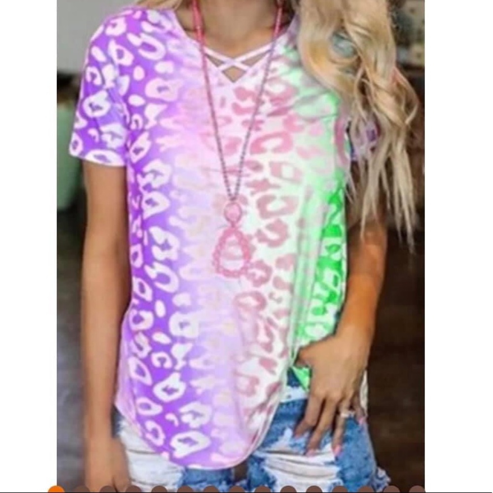 Purple/Green Leopard Ombré Caged Tee